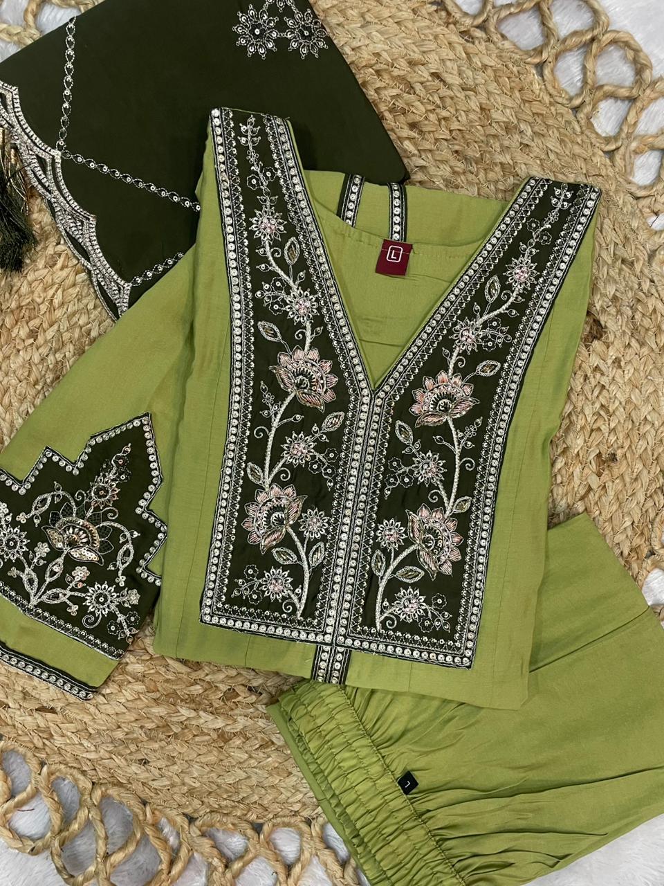 Hanch Roman Silk Embroidered Anarkali Kurti Set – Pista