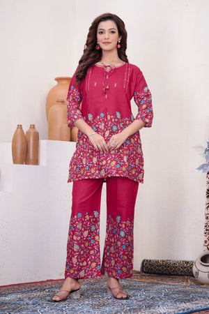 Hanch Pure Cotton Printed Co-Ords Set – Pink