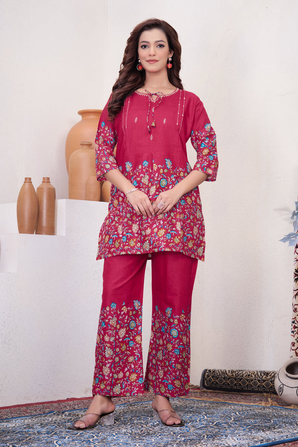 Hanch Pure Cotton Printed Co-Ords Set – Pink