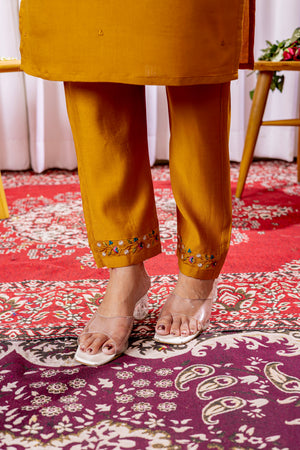Hanch Viscose Silk Embroidered Straight Kurti Set – Mustard