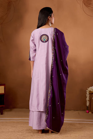 Hanch Roman Silk Embroidered Anarkali Kurti Set – Light Lovender