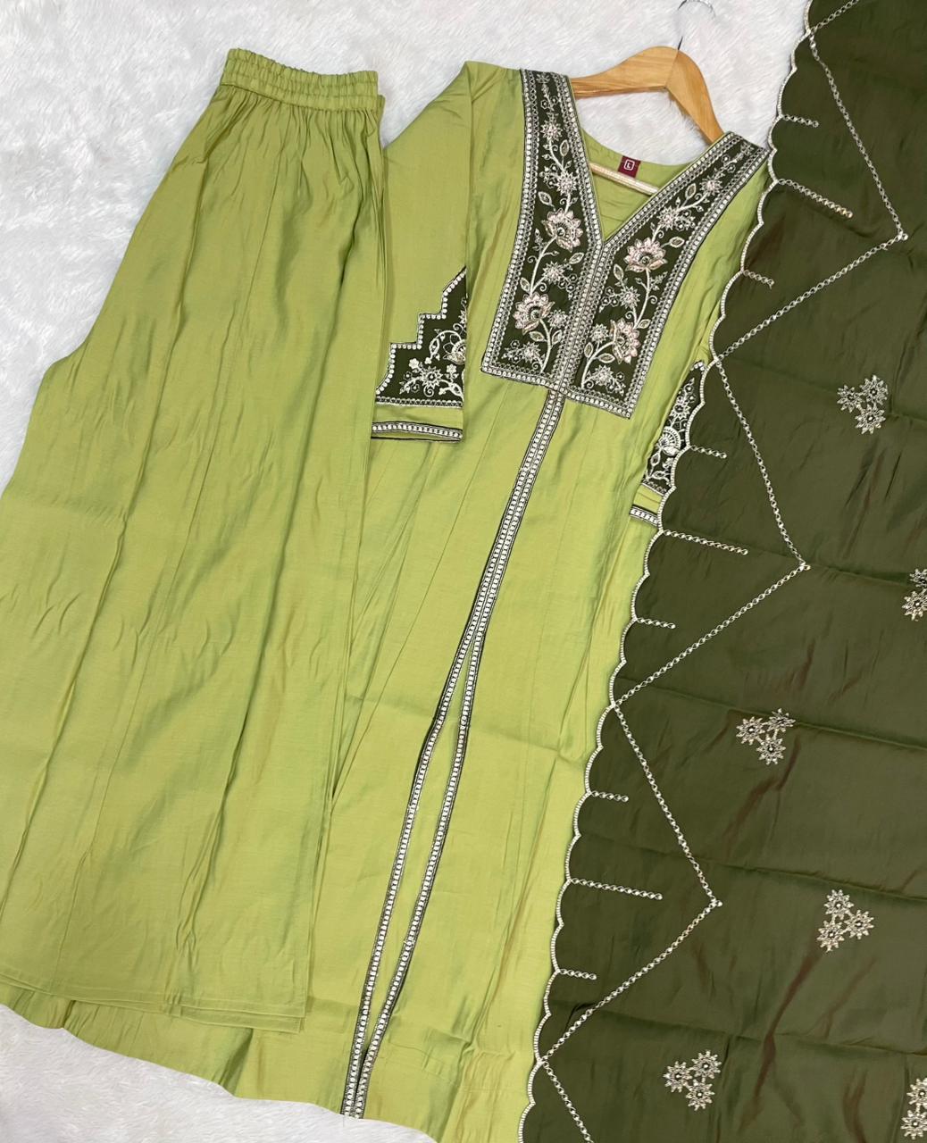 Hanch Roman Silk Embroidered Anarkali Kurti Set – Pista