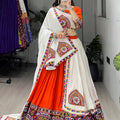 Navratri Orange White Arches Patch Work Lehenga Set