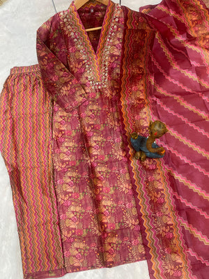 Hanch Zarna Silk Embroidered Straight Kurti Set – Maroon
