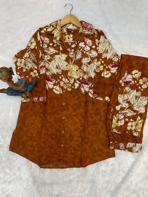 Hanch Pure Cotton Printed Co-Ords Set – Orange