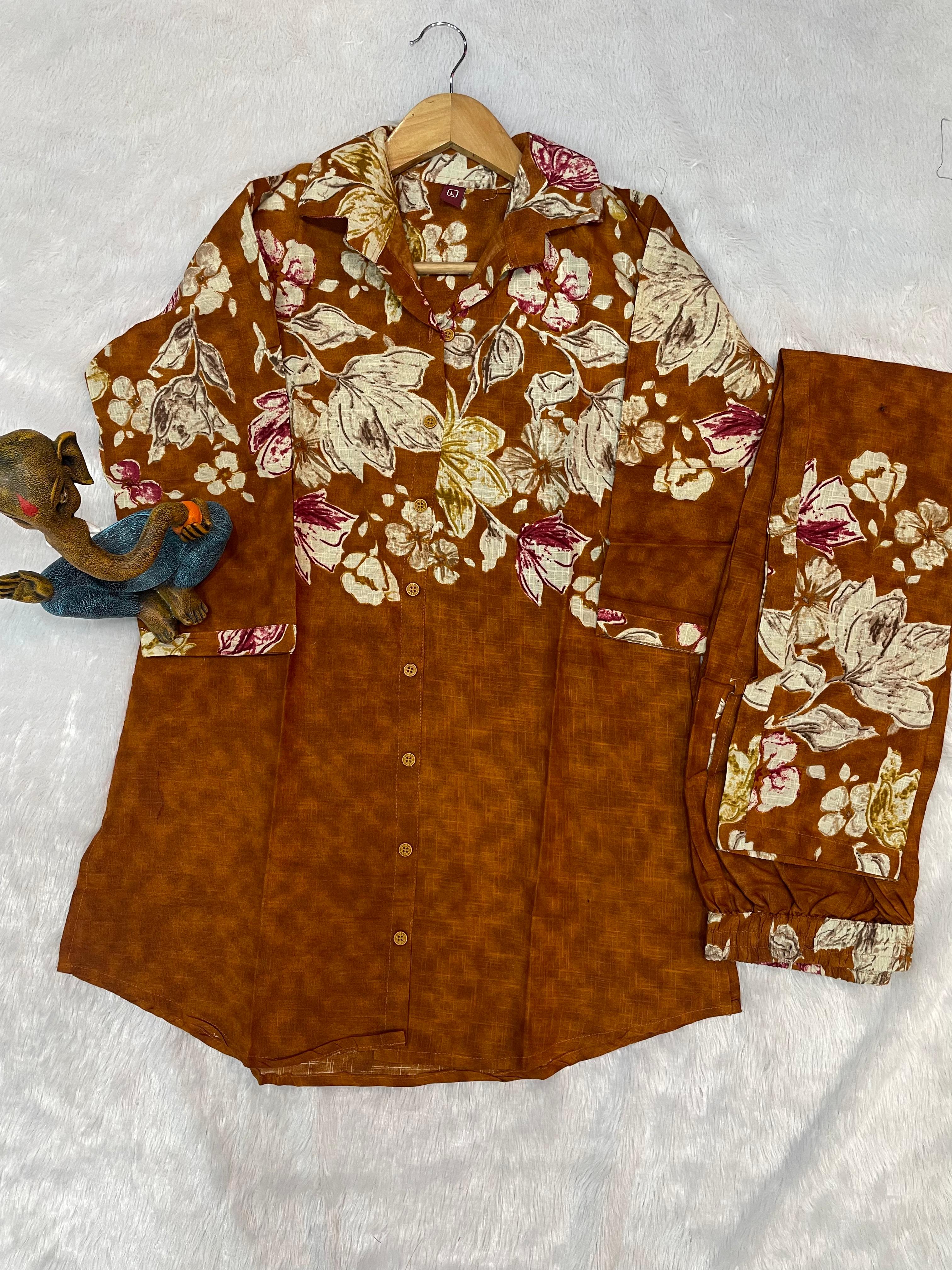 Hanch Pure Cotton Printed Co-Ords Set – Orange