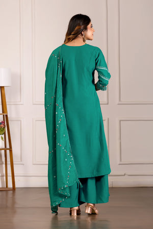 Hanch Viscose Mango Silk Embroidered Anarkali Kurti Set – Rama Green