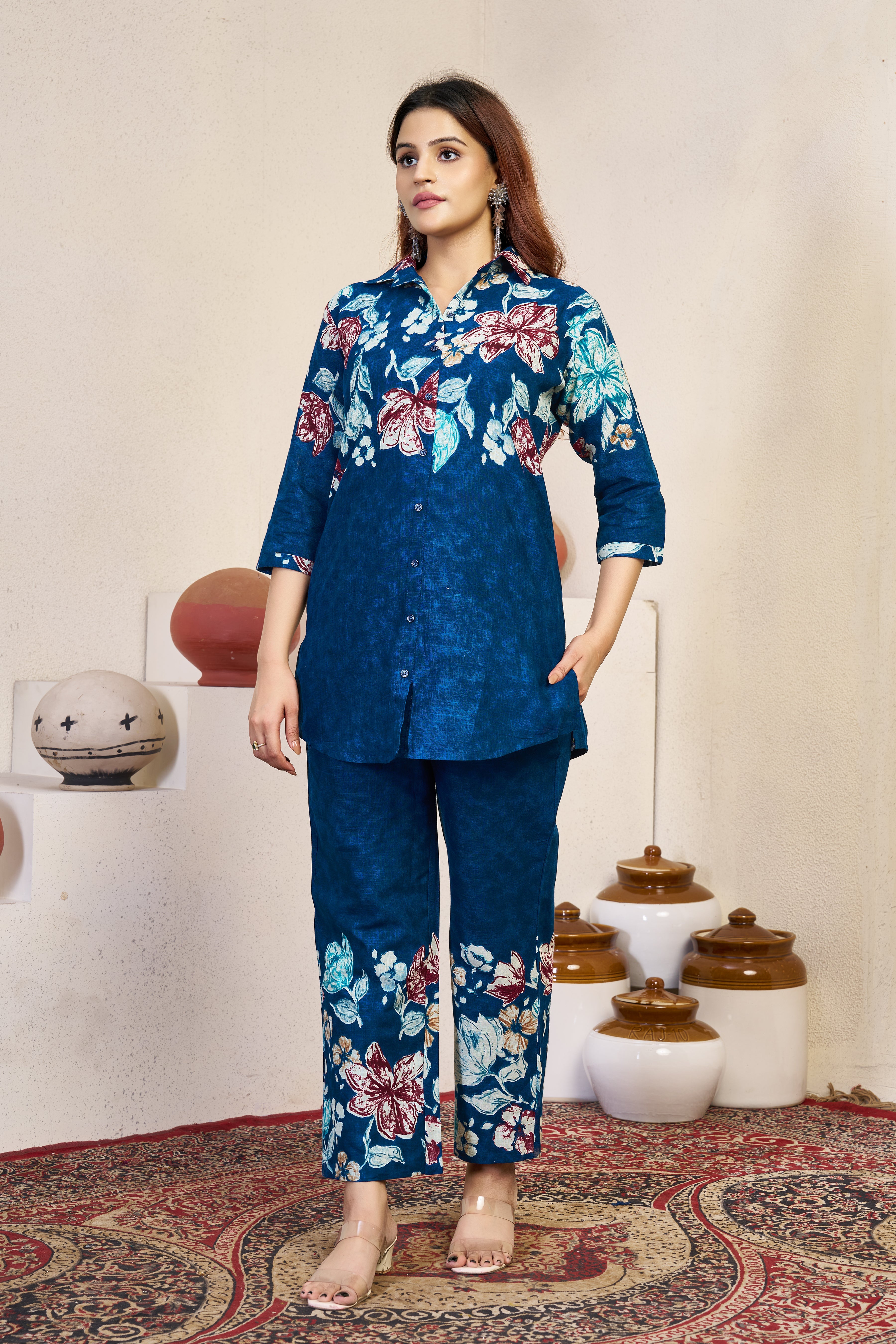 Hanch Pure Cotton Printed Co-Ords Set – Blue