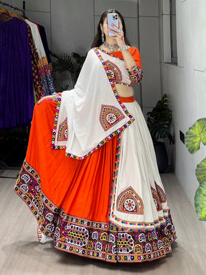 Hanch Navratri Orange White Arches Patch Work Lehenga Set