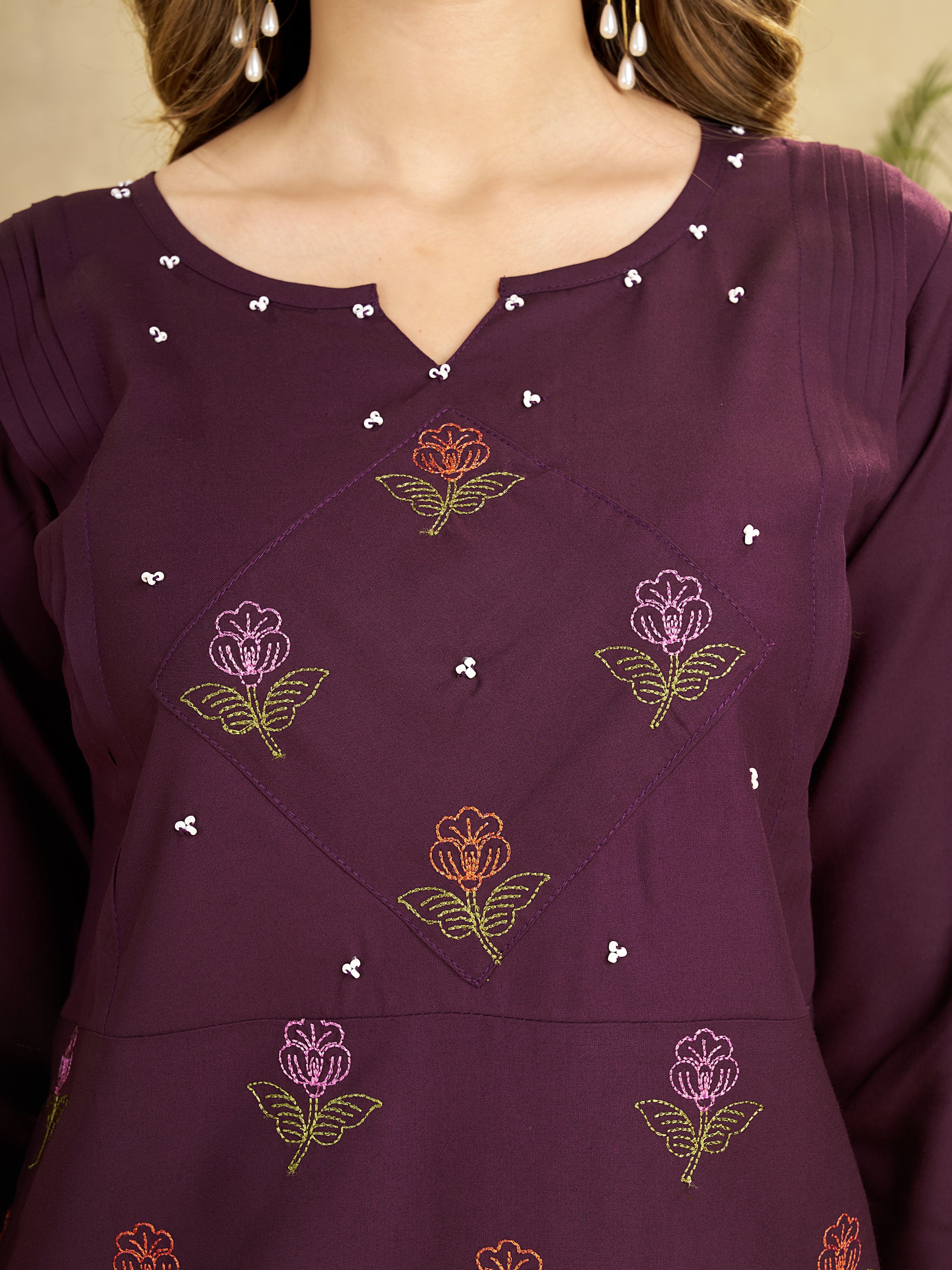 Hanch Heavy Rayon Embroidered Co-Ords Set – Wine