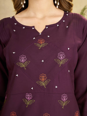 Hanch Heavy Rayon Embroidered Co-Ords Set – Wine