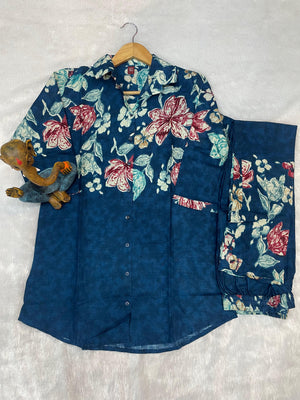 Hanch Pure Cotton Printed Co-Ords Set – Blue