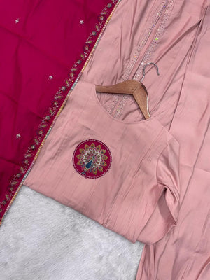 Hanch Roman Silk Embroidered Anarkali Kurti Set – Peach