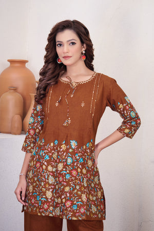 Hanch Pure Cotton Printed Co-Ords Set – Rust