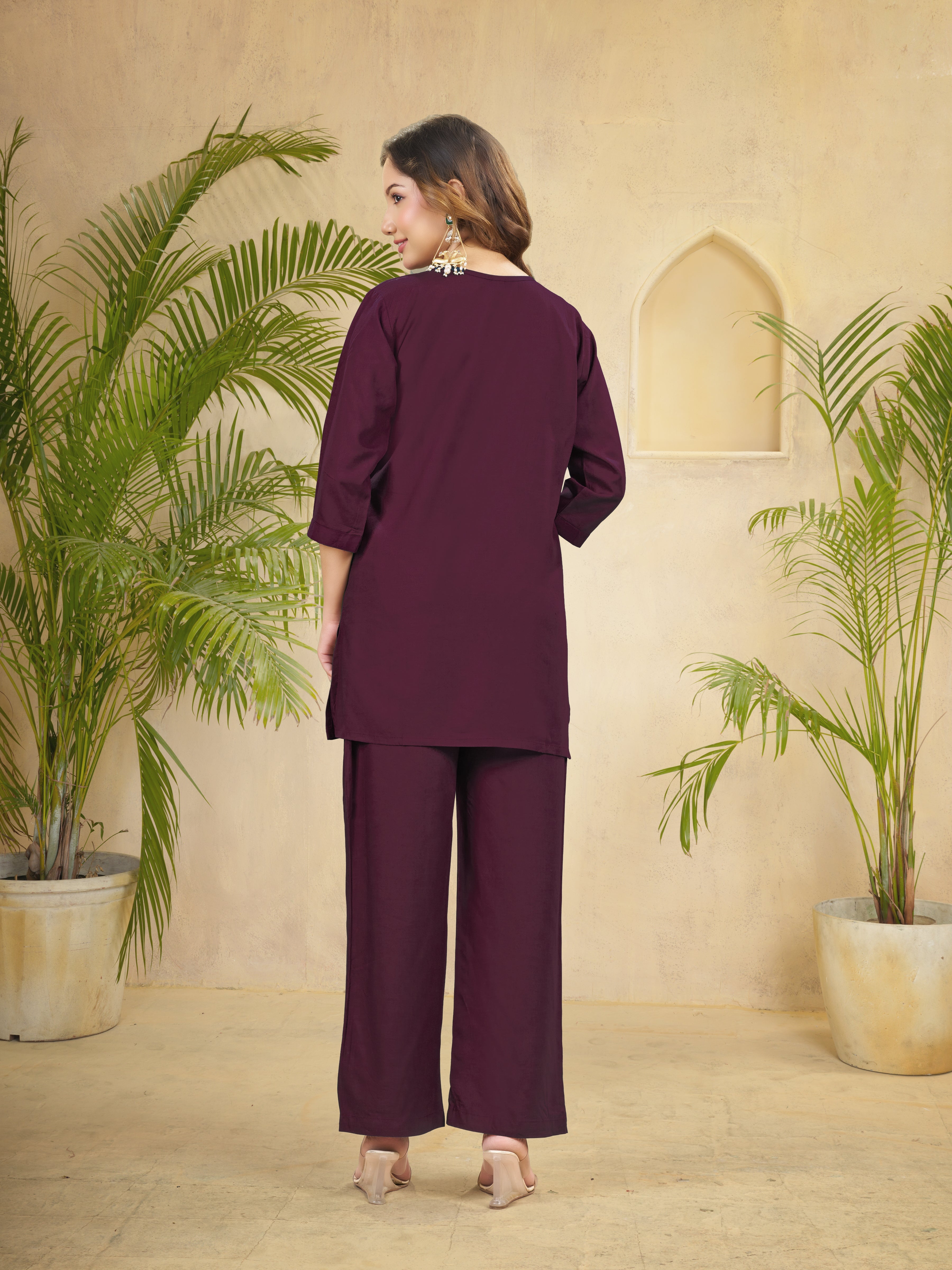 Hanch Heavy Rayon Embroidered Co-Ords Set – Wine