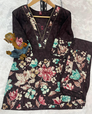 Hanch Pure Cotton Printed Co-Ords Set – Brown