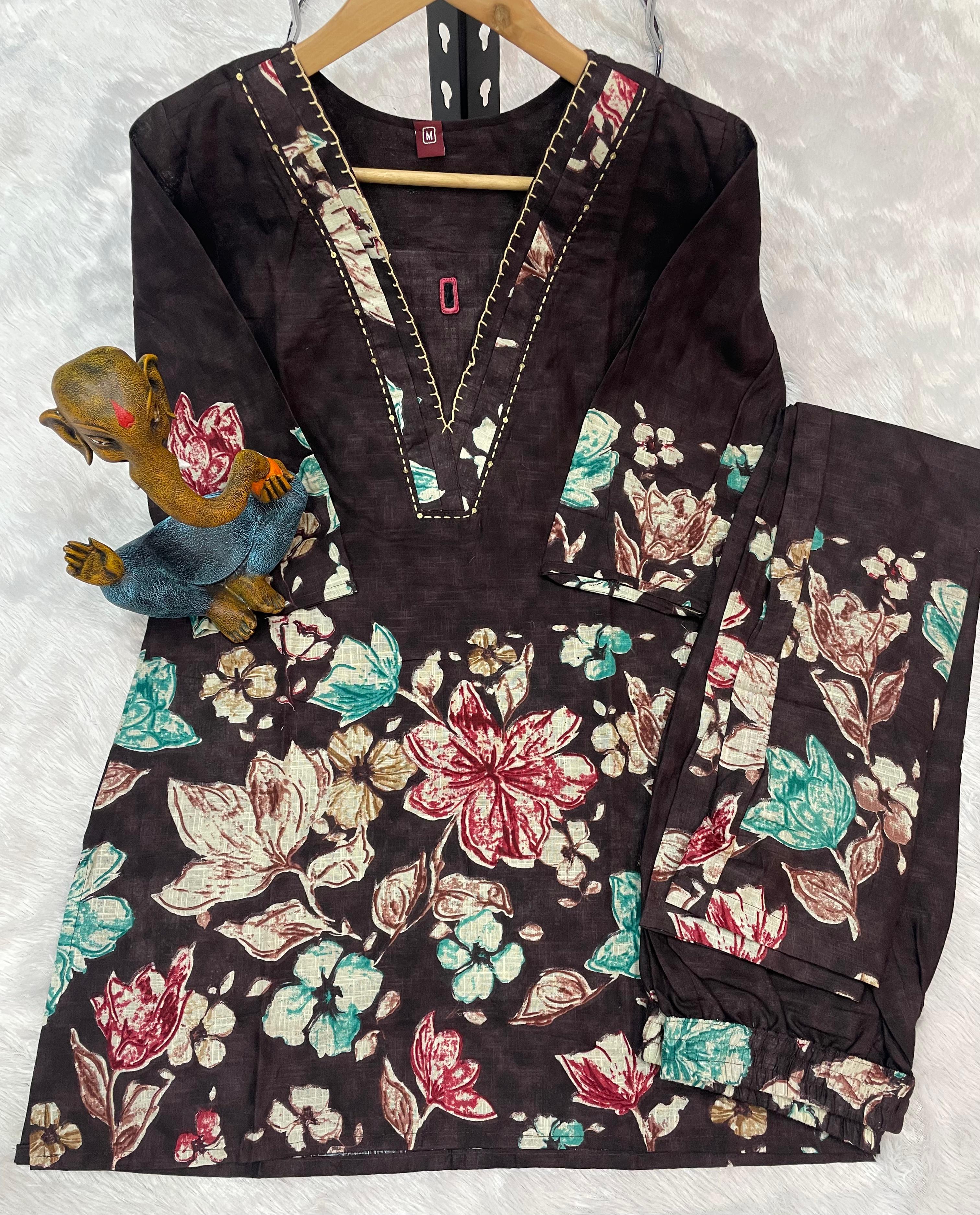 Hanch Pure Cotton Printed Co-Ords Set – Brown