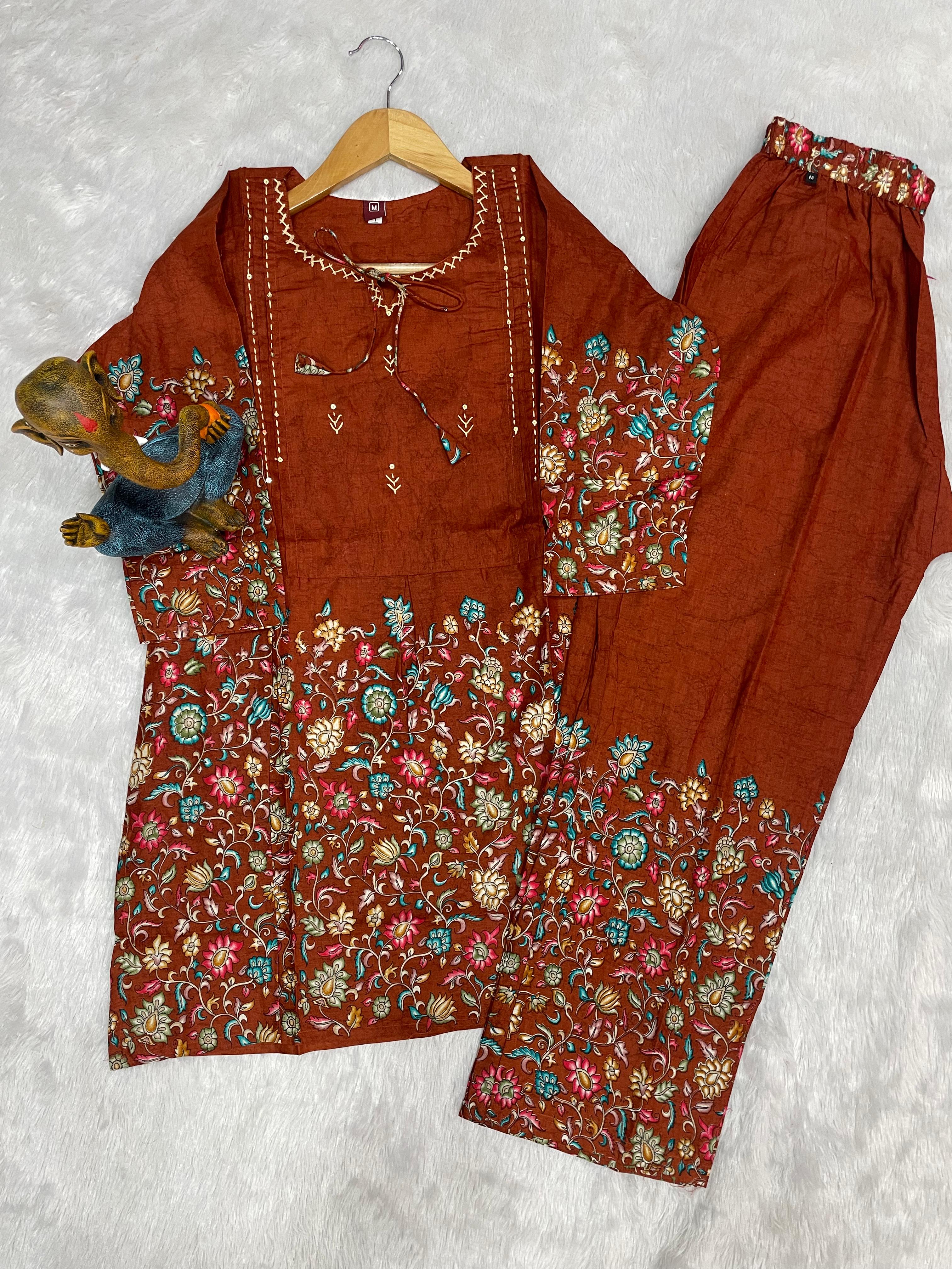 Hanch Pure Cotton Printed Co-Ords Set – Rust