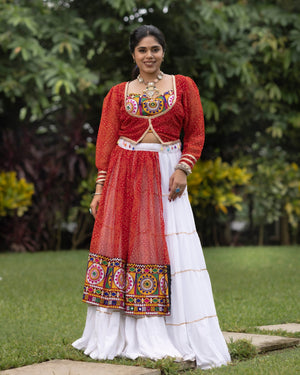 Navratri White Bandhani Lehenga Set