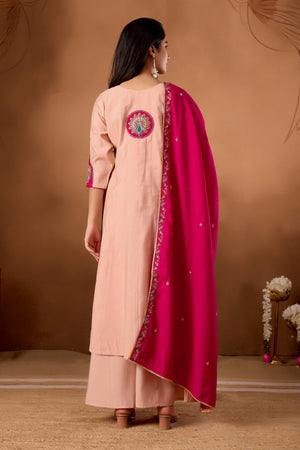 Hanch Roman Silk Embroidered Anarkali Kurti Set – Peach