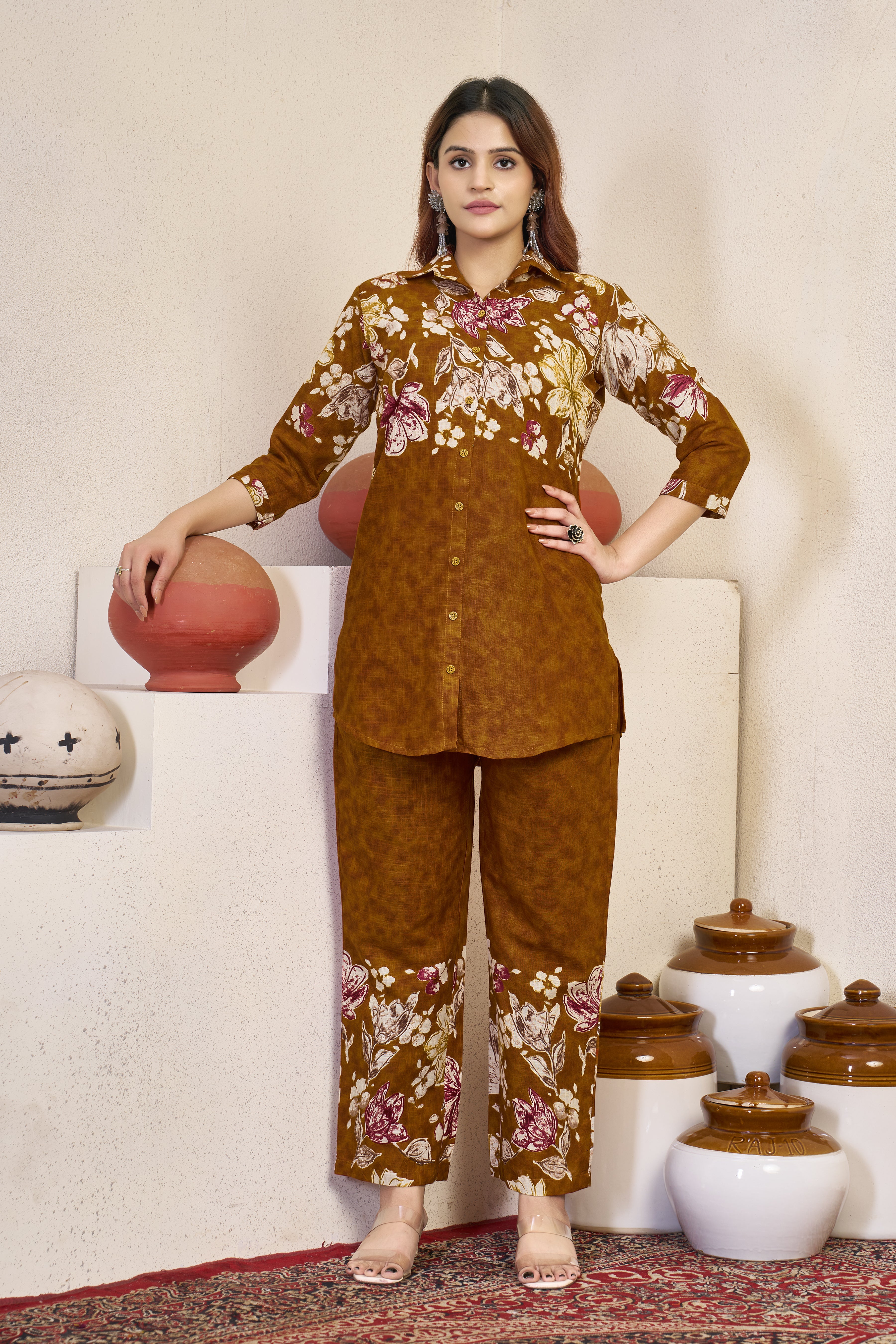 Hanch Pure Cotton Printed Co-Ords Set – Orange