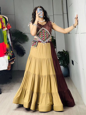 Navratri Brown Beige Brownie Lehenga Set