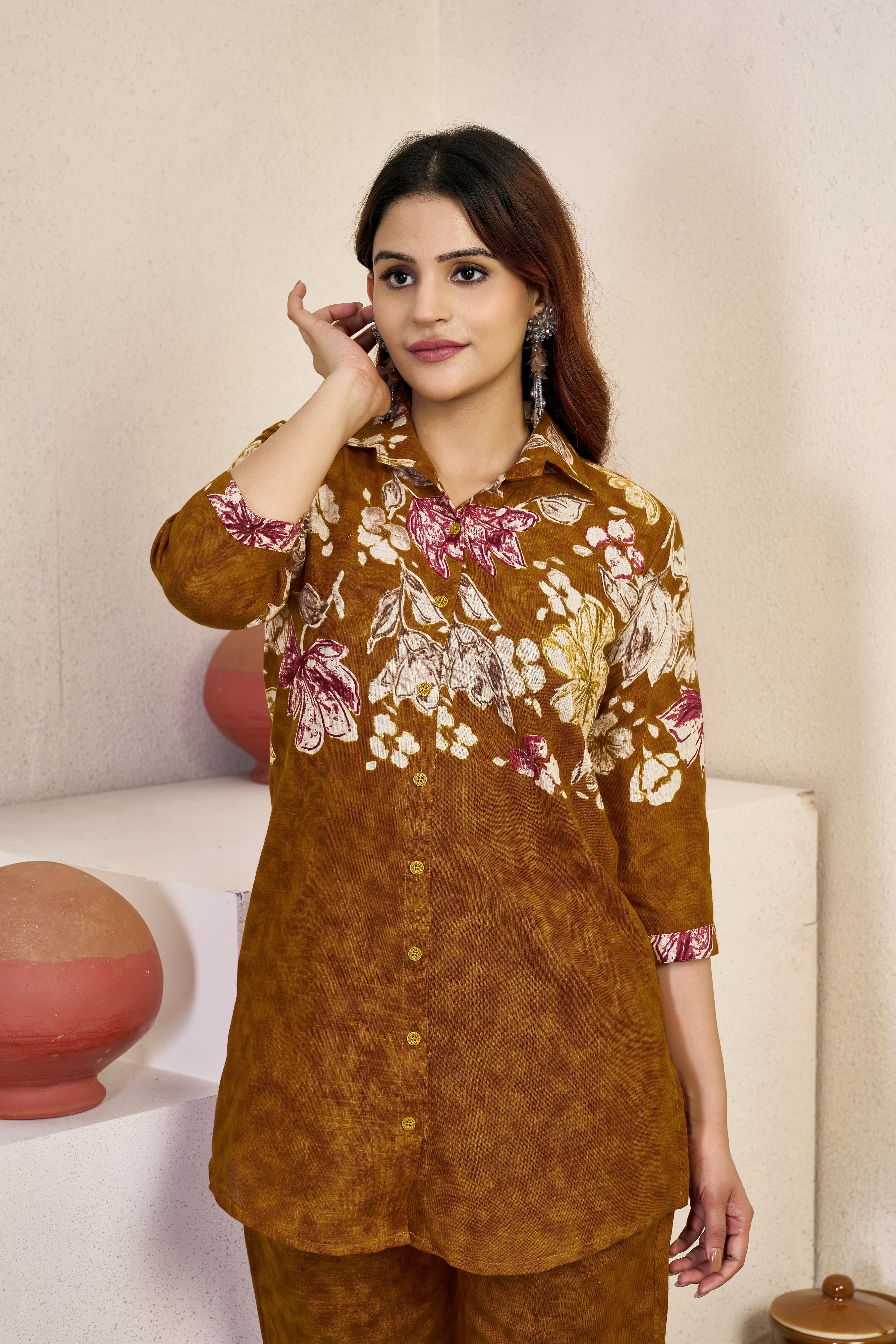 Hanch Pure Cotton Printed Co-Ords Set – Orange