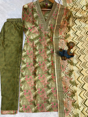 Hanch Zarna Silk Embroidered Straight Kurti Set – Mehndi Green