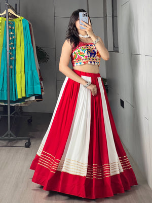 Navratri Red White Laal Leher Lehenga Set