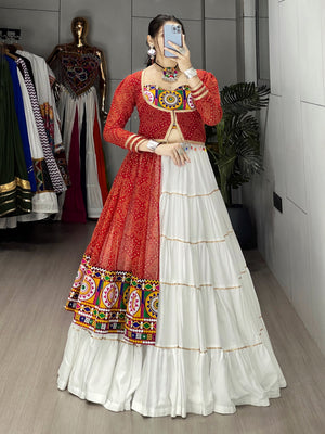 Navratri White Bandhani Lehenga Set