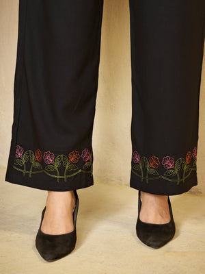 Hanch Heavy Rayon Embroidered Co-Ords Set – Black