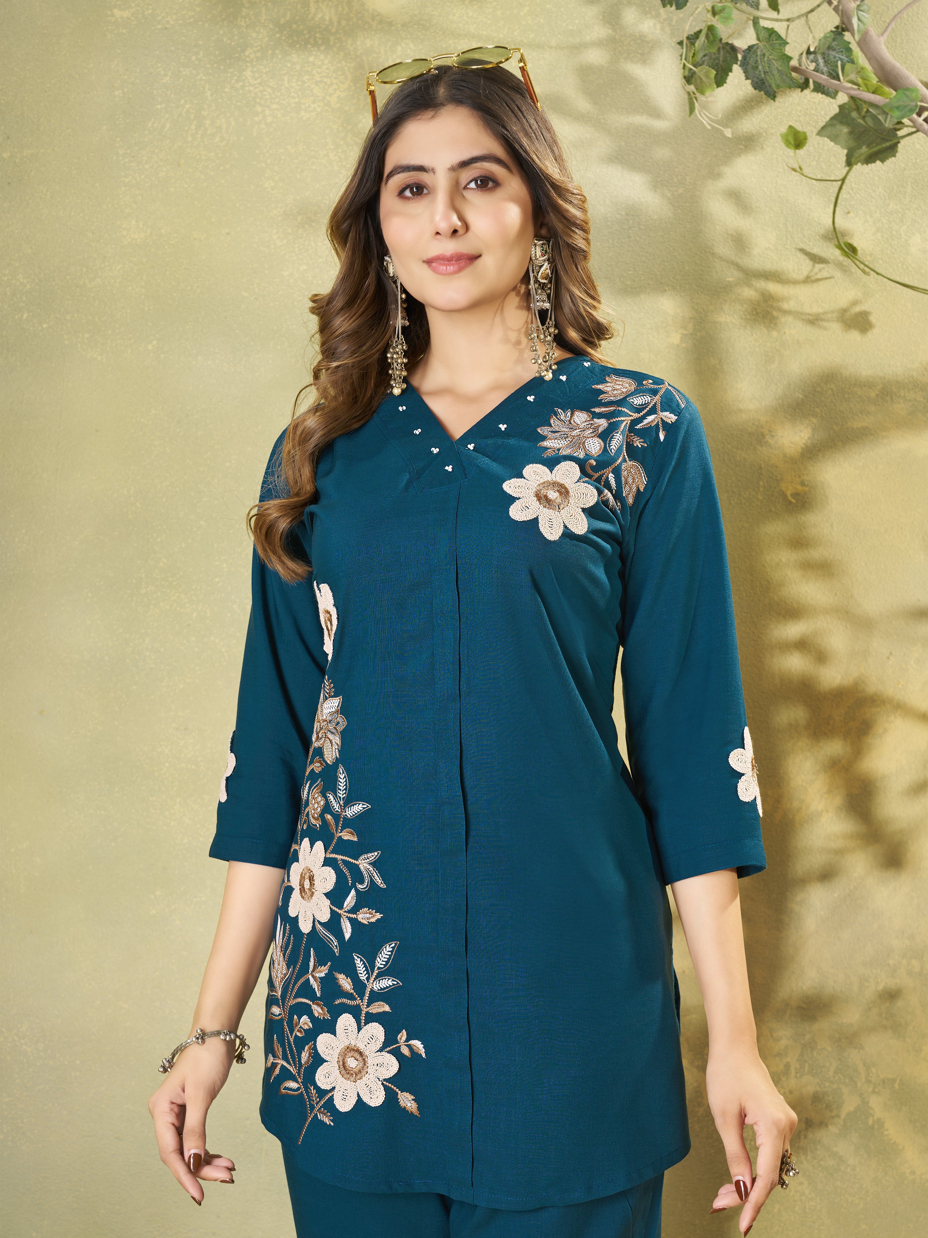 Hanch Heavy Rayon Embroidered Co-Ords Set – Morpich Blue