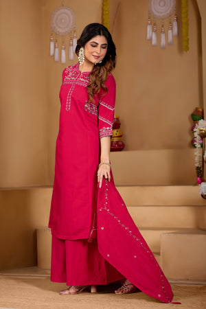 Hanch Viscose Mango Silk Embroidered Anarkali Kurti Set – Rani Pink