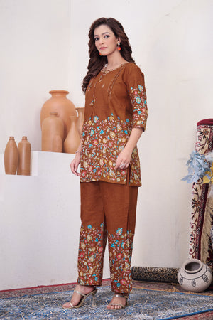Hanch Pure Cotton Printed Co-Ords Set – Rust