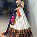 Navratri White Gamthi Mirror Work Lehenga Set