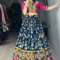 Navratri Navy Blue Floral Lehenga Set