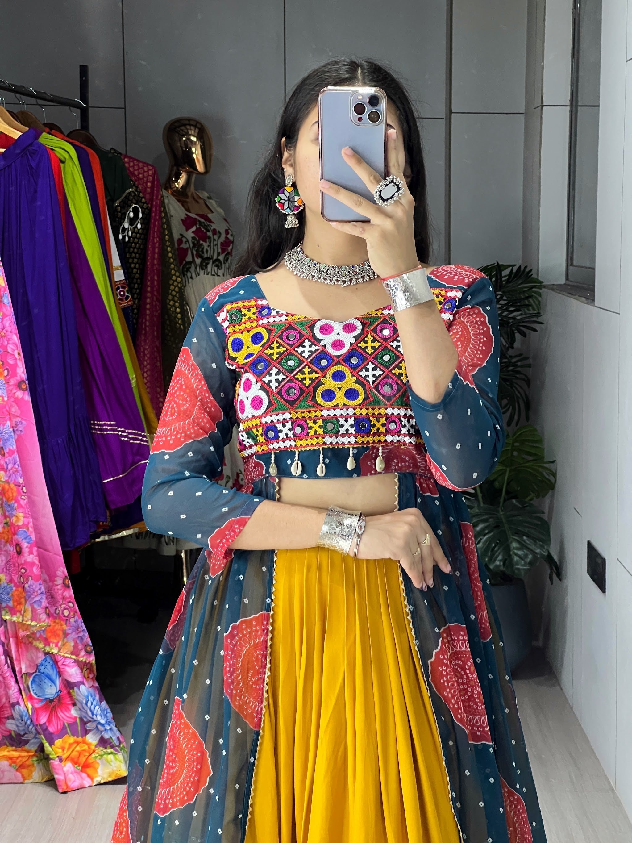 Hanch Navratri Mustard Lehenga With Kurti Lehenga Set