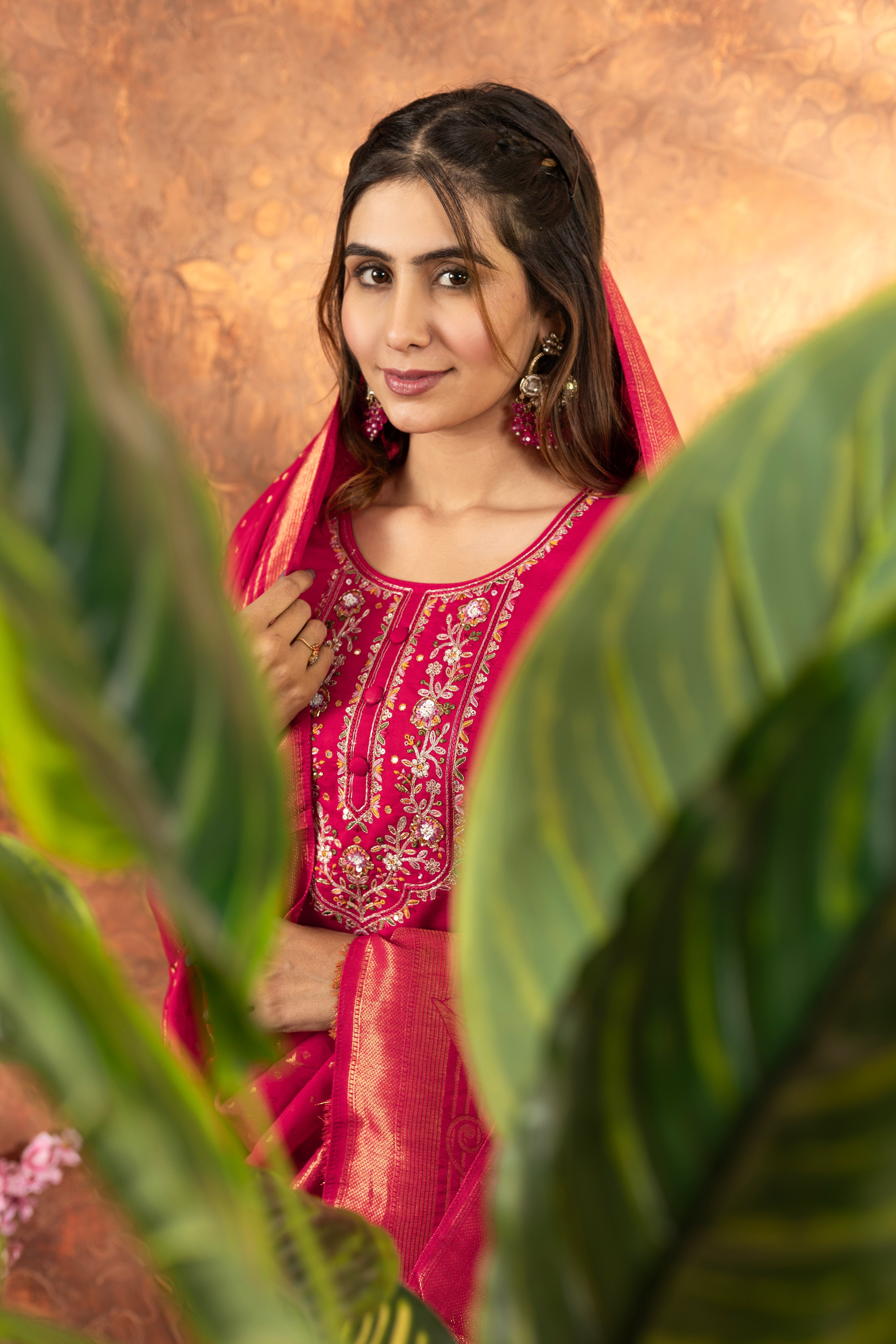Hanch Marina Silk Embroidered Straight Kurti Set – Pink
