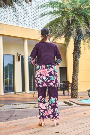 Hanch Pure Cotton Printed Co-Ords Set – Purple