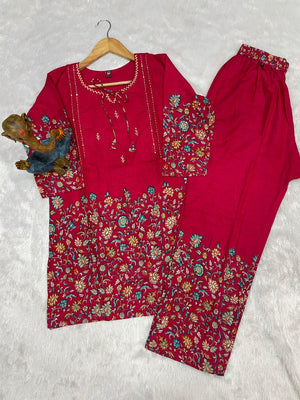 Hanch Pure Cotton Printed Co-Ords Set – Pink