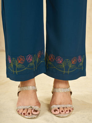 Hanch Heavy Rayon Embroidered Co-Ords Set – Blue
