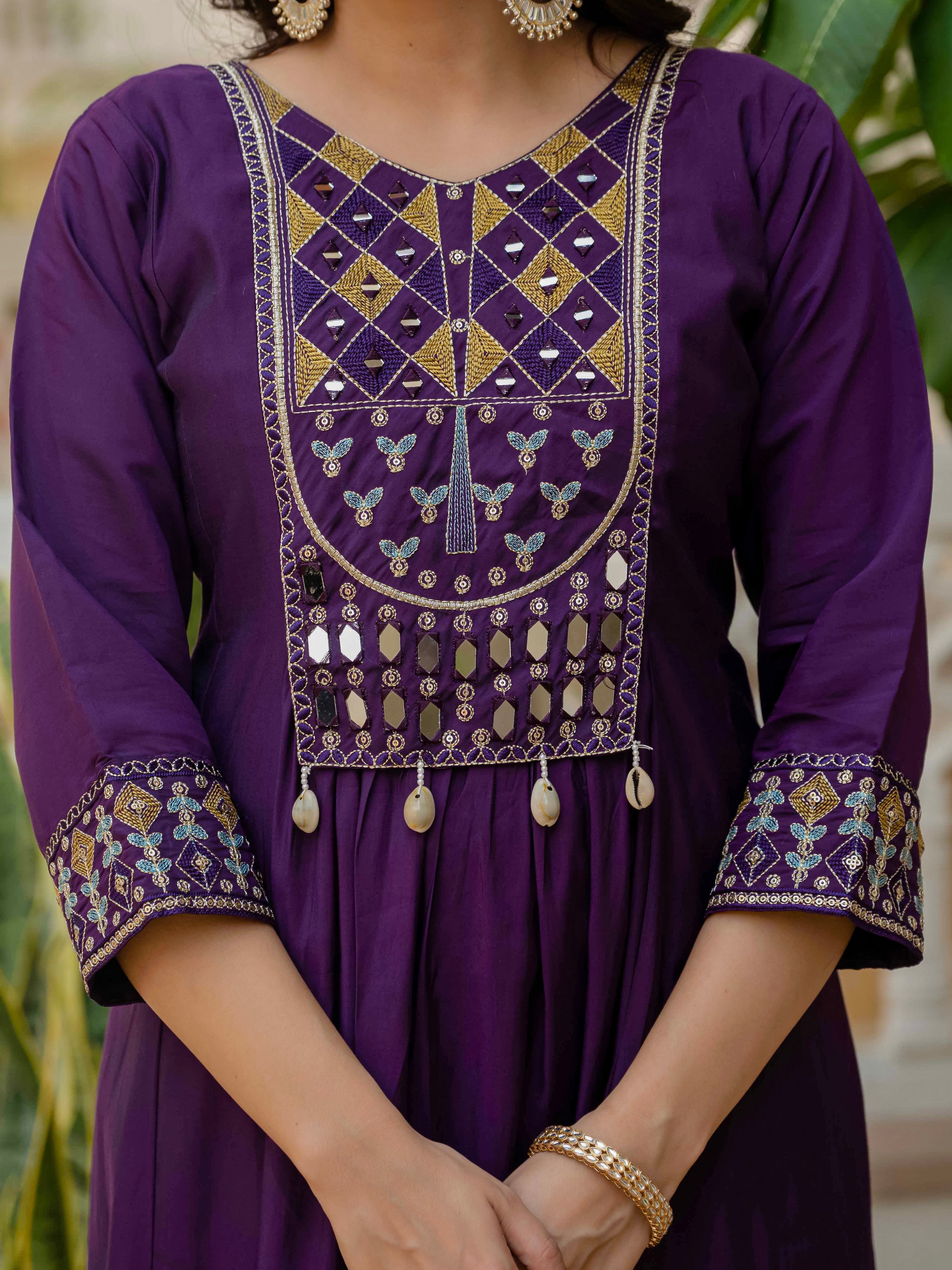 Hanch Viscose Roman Silk Embroidered Anarkali Kurti Set – Purple