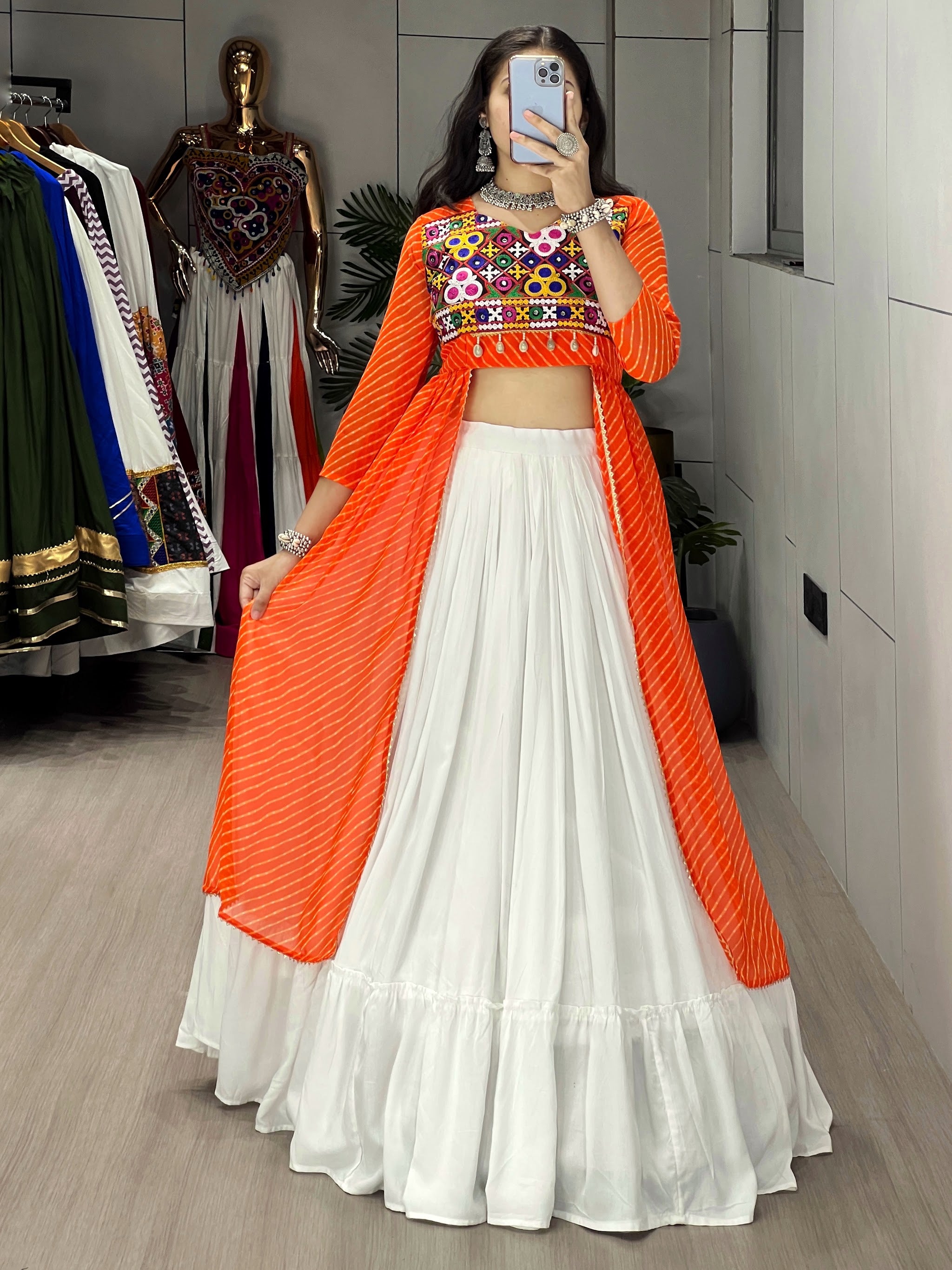 Navratri Orange Kurti Lehenga Set