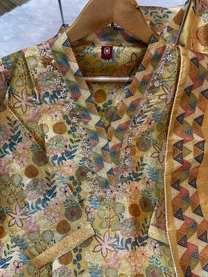 Hanch Zarna Silk Embroidered Straight Kurti Set – Mustard