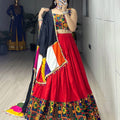 Navratri Red Gamthi Mirror Work Lehenga Set