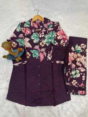 Hanch Pure Cotton Printed Co-Ords Set – Purple