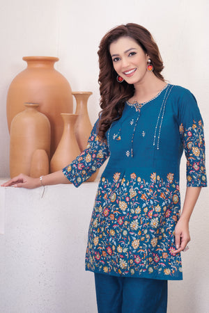 Hanch Pure Cotton Printed Co-Ords Set – Blue