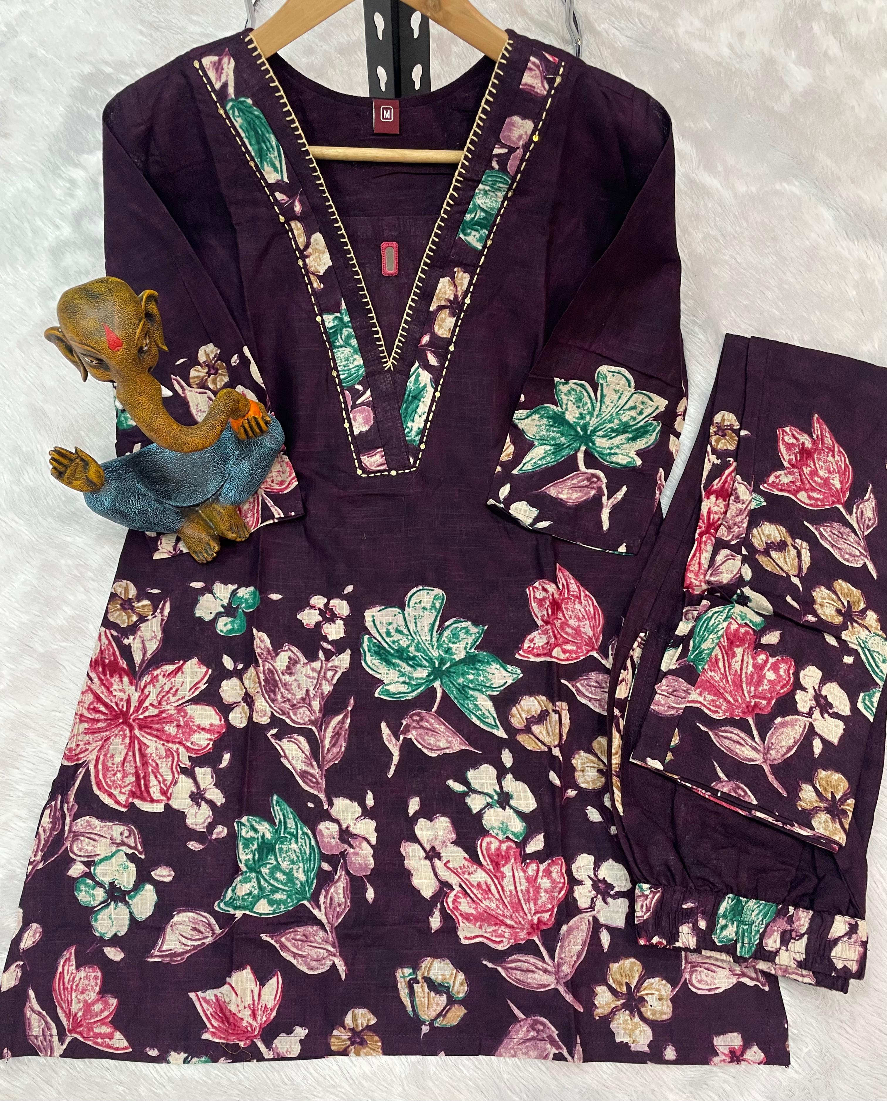 Hanch Pure Cotton Printed Co-Ords Set – Purple