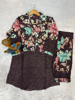 Hanch Pure Cotton Printed Co-Ords Set – Cocoa Brown