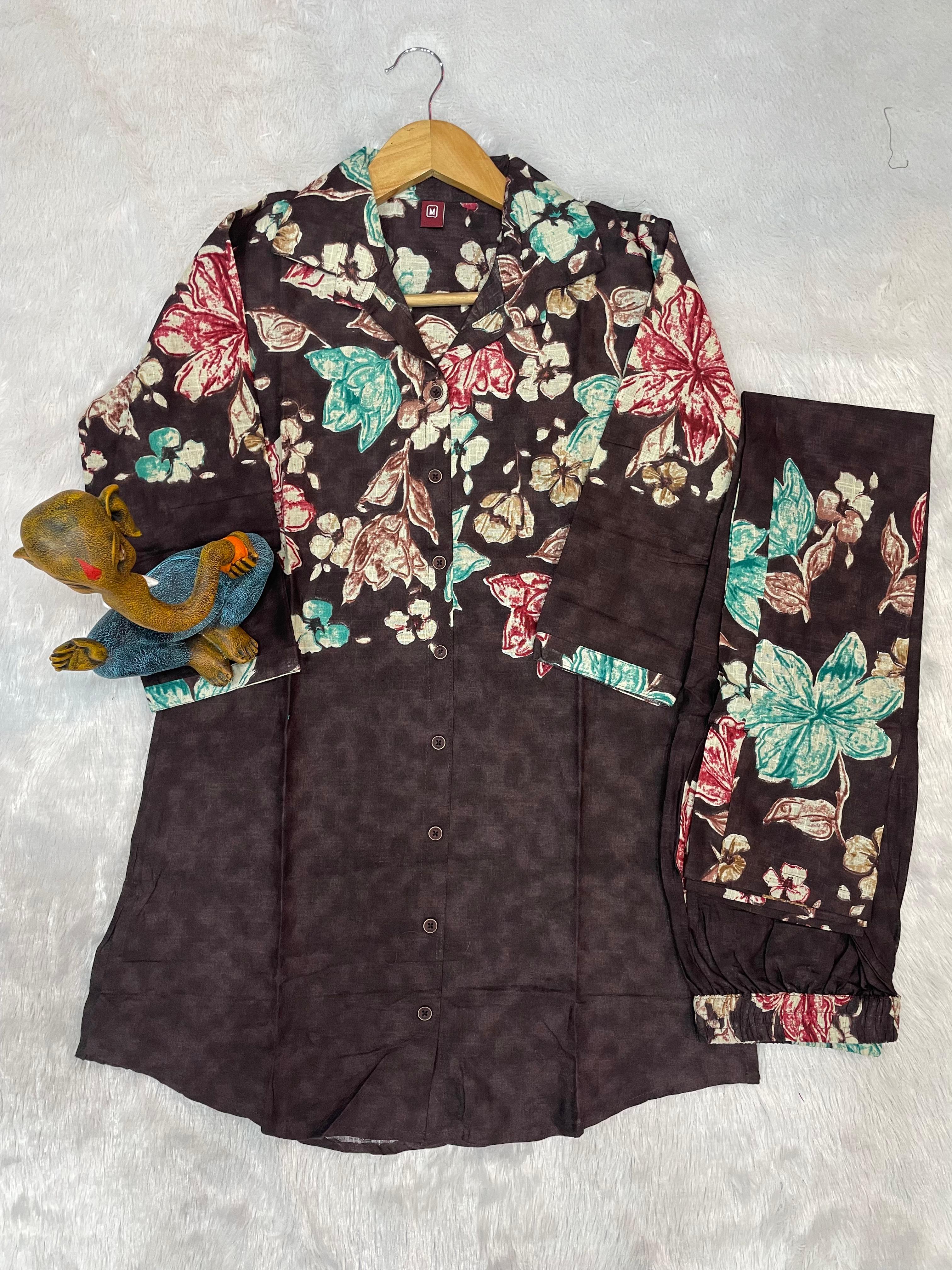 Hanch Pure Cotton Printed Co-Ords Set – Cocoa Brown